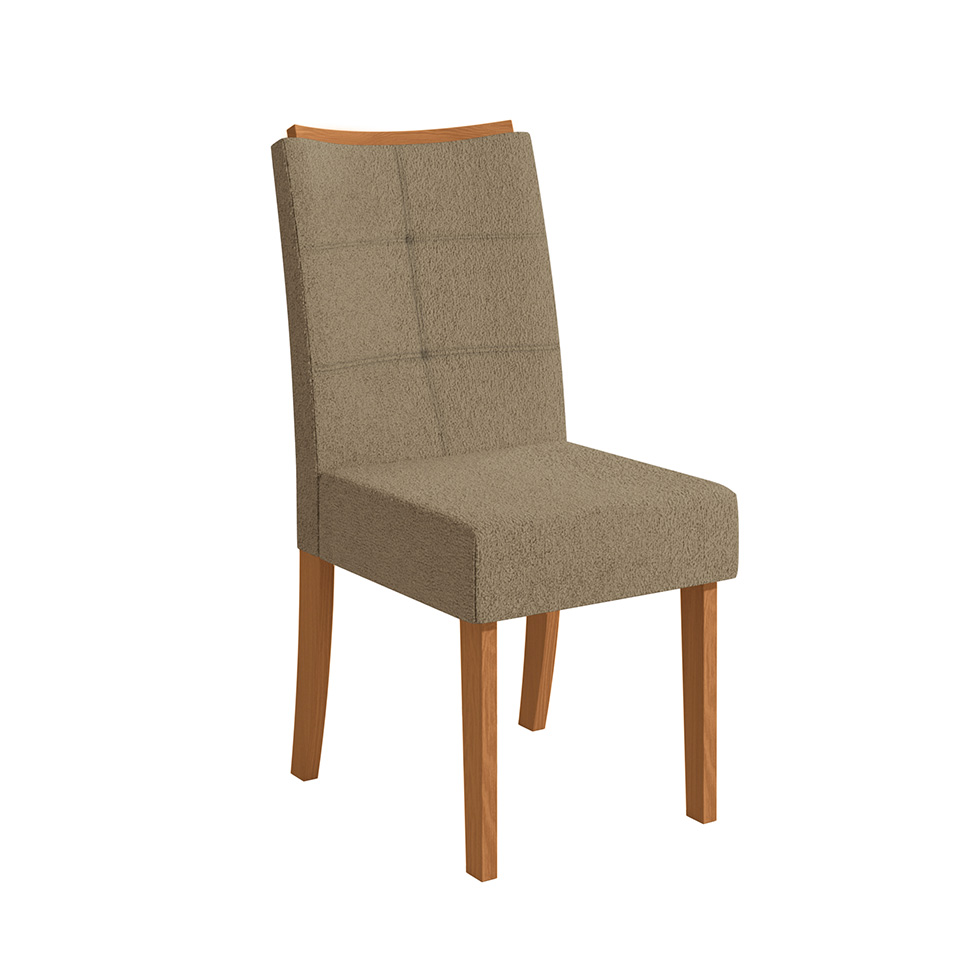 Conjunto de Mesa de Jantar Retangular com Tampo de Vidro Off White Alteia e 6 Cadeiras Elva Bouclé Fendi e Canela