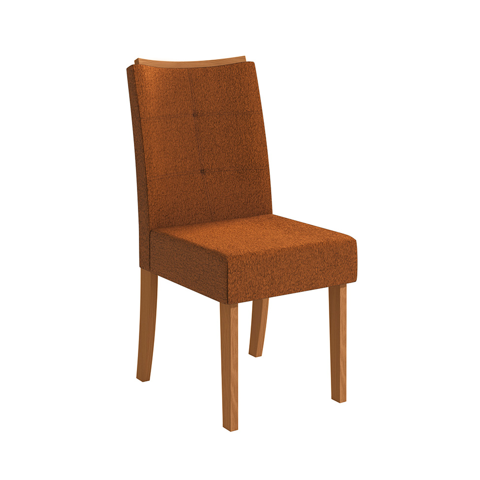 Conjunto de Mesa de Jantar Retangular com Tampo de Vidro Off White Alteia e 6 Cadeiras Elva Bouclé Terracota e Canela
