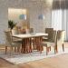 Conjunto de Mesa de Jantar Retangular com Tampo de Vidro Off White Alteia e 6 Cadeiras Elva Suede Bege e Canela