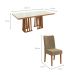 Conjunto de Mesa de Jantar Retangular com Tampo de Vidro Off White Alteia e 6 Cadeiras Elva Suede Bege e Canela
