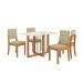 Conjunto de Mesa de Jantar Retangular com Tampo de Vidro Off White Antonela e 4 Cadeiras Lunas Bouclé Bege e Canela