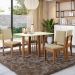 Conjunto de Mesa de Jantar Retangular com Tampo de Vidro Off White Antonela e 4 Cadeiras Lunas Bouclé Bege e Canela