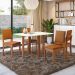 Conjunto de Mesa de Jantar Retangular com Tampo de Vidro Off White Antonela e 4 Cadeiras Lunas Bouclé Terracota e Canela