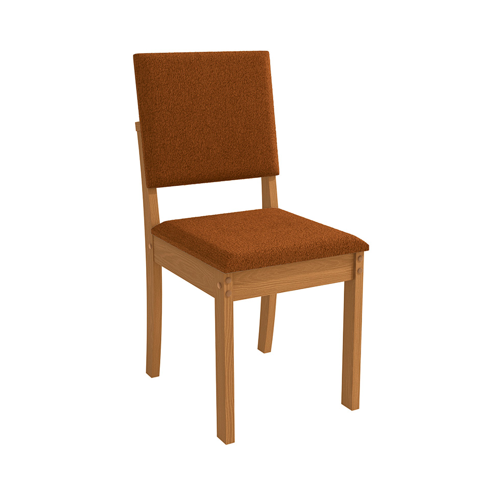 Conjunto de Mesa de Jantar Retangular com Tampo de Vidro Off White Antonela e 4 Cadeiras Lunas Bouclé Terracota e Canela