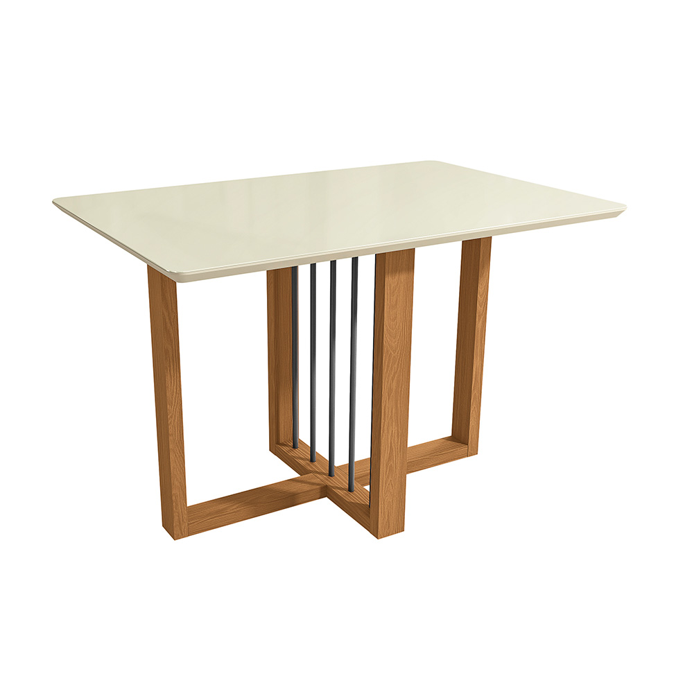 Conjunto de Mesa de Jantar Retangular com Tampo de Vidro Off White Antonela e 4 Cadeiras Lunas Bouclé Terracota e Canela