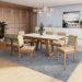 Conjunto de Mesa de Jantar Retangular com Tampo de Vidro Off White Cinara e 8 Cadeiras Luna Bouclé Bege e Canela