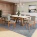 Conjunto de Mesa de Jantar Retangular com Tampo de Vidro Off White Cinara e 8 Cadeiras Luna Bouclé Cinza e Canela