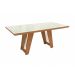 Conjunto de Mesa de Jantar Retangular com Tampo de Vidro Off White Cinara e 8 Cadeiras Luna Bouclé Fendi e Canela