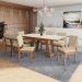 Conjunto de Mesa de Jantar Retangular com Tampo de Vidro Off White Cinara e 8 Cadeiras Luna Jacquard Bege e Canela