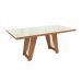 Conjunto de Mesa de Jantar Retangular com Tampo de Vidro Off White Cinara e 8 Cadeiras Luna Jacquard Bege e Canela