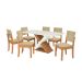 Conjunto de Mesa de Jantar Retangular com Tampo de Vidro Off White Graviola e 6 Cadeiras Luna Bouclé Bege e Canela