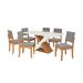 Conjunto de Mesa de Jantar Retangular com Tampo de Vidro Off White Graviola e 6 Cadeiras Luna Bouclé Cinza e Canela