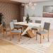 Conjunto de Mesa de Jantar Retangular com Tampo de Vidro Off White Graviola e 6 Cadeiras Luna Bouclé Cinza e Canela