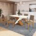 Conjunto de Mesa de Jantar Retangular com Tampo de Vidro Off White Graviola e 6 Cadeiras Luna Bouclé Fendi e Canela