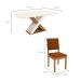 Conjunto de Mesa de Jantar Retangular com Tampo de Vidro Off White Graviola e 6 Cadeiras Luna Bouclé Terracota e Canela