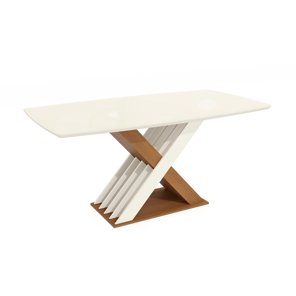 Conjunto de Mesa de Jantar Retangular com Tampo de Vidro Off White Graviola e 6 Cadeiras Luna Bouclé Terracota e Canela