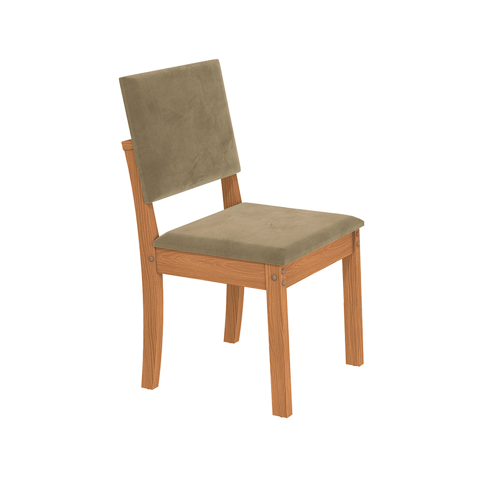 Conjunto de Mesa de Jantar Retangular com Tampo de Vidro Off White Graviola e 6 Cadeiras Luna Suede Bege e Canela