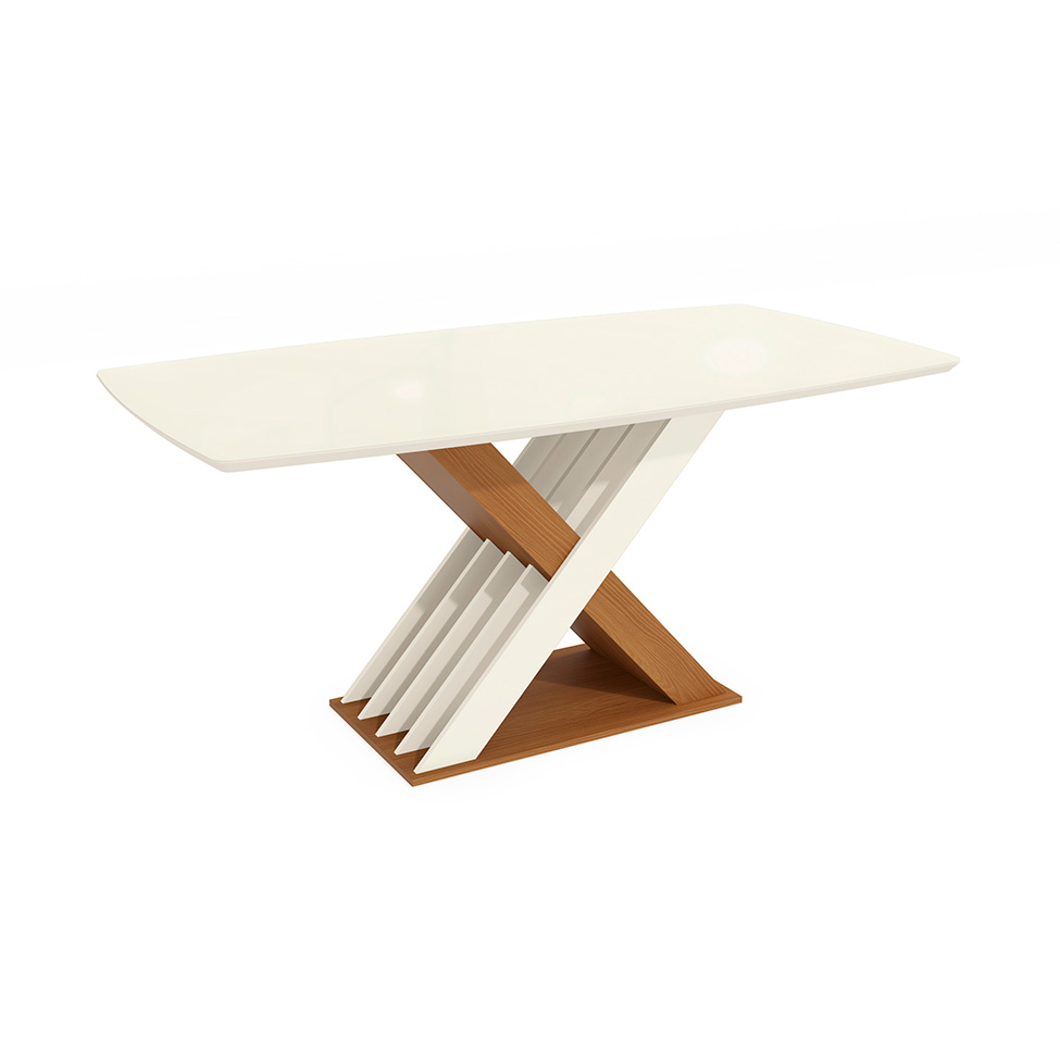 Conjunto de Mesa de Jantar Retangular com Tampo de Vidro Off White Graviola e 6 Cadeiras Luna Suede Bege e Canela