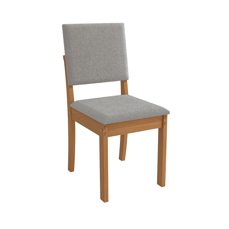 Conjunto de Mesa de Jantar Retangular com Tampo de Vidro Off White Lotus e 4 Cadeiras Luna Bouclé Cinza e Canela