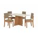 Conjunto de Mesa de Jantar Retangular com Tampo de Vidro Off White Lotus e 4 Cadeiras Luna Bouclé Fendi e Canela