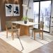 Conjunto de Mesa de Jantar Retangular com Tampo de Vidro Off White Lotus e 4 Cadeiras Luna Bouclé Fendi e Canela