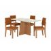 Conjunto de Mesa de Jantar Retangular com Tampo de Vidro Off White Lotus e 4 Cadeiras Luna Bouclé Terracota e Canela