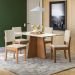 Conjunto de Mesa de Jantar Retangular com Tampo de Vidro Off White Lotus e 4 Cadeiras Luna Linho Areia e Canela