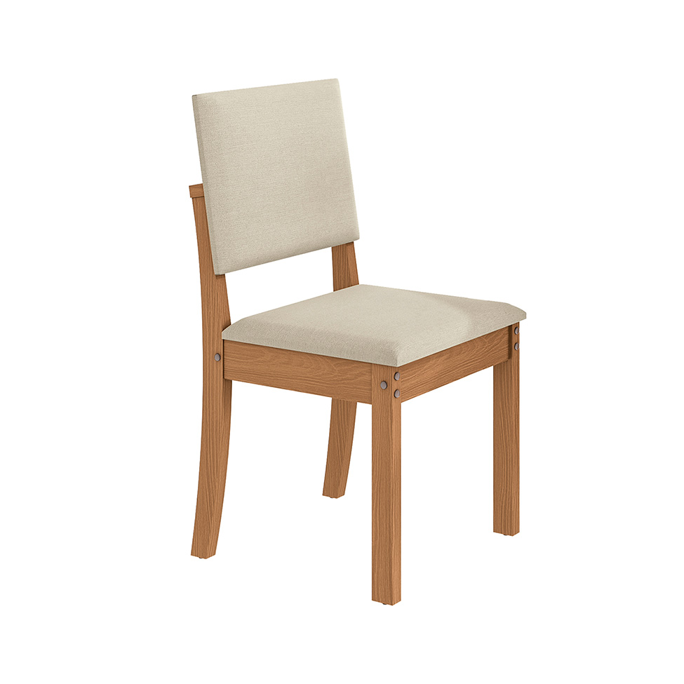 Conjunto de Mesa de Jantar Retangular com Tampo de Vidro Off White Lotus e 4 Cadeiras Luna Linho Areia e Canela