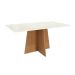 Conjunto de Mesa de Jantar Retangular com Tampo de Vidro Off White Lotus e 4 Cadeiras Luna Linho Areia e Canela