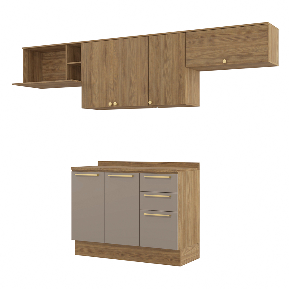 Cozinha Compacta Botanic 6 Portas 3 Gavetas Nogueira e Fendi