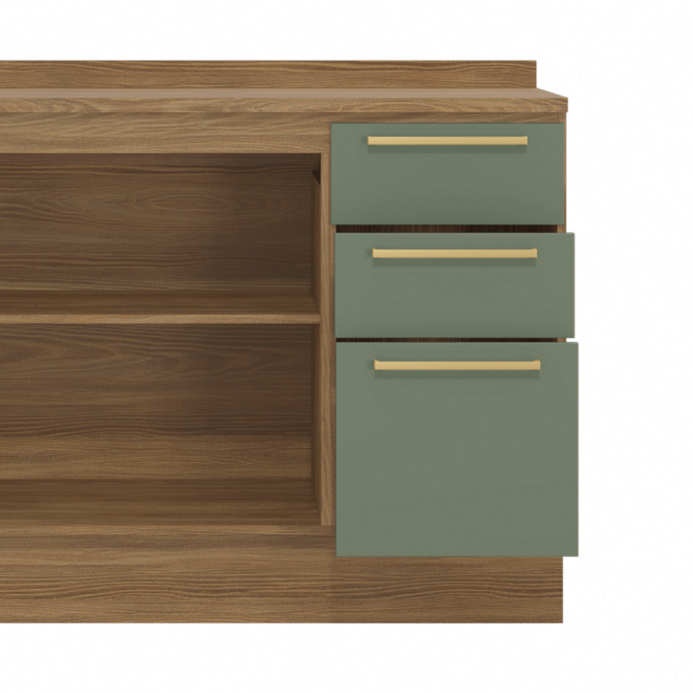 Cozinha Compacta Botanic 6 Portas 3 Gavetas Nogueira e Verde