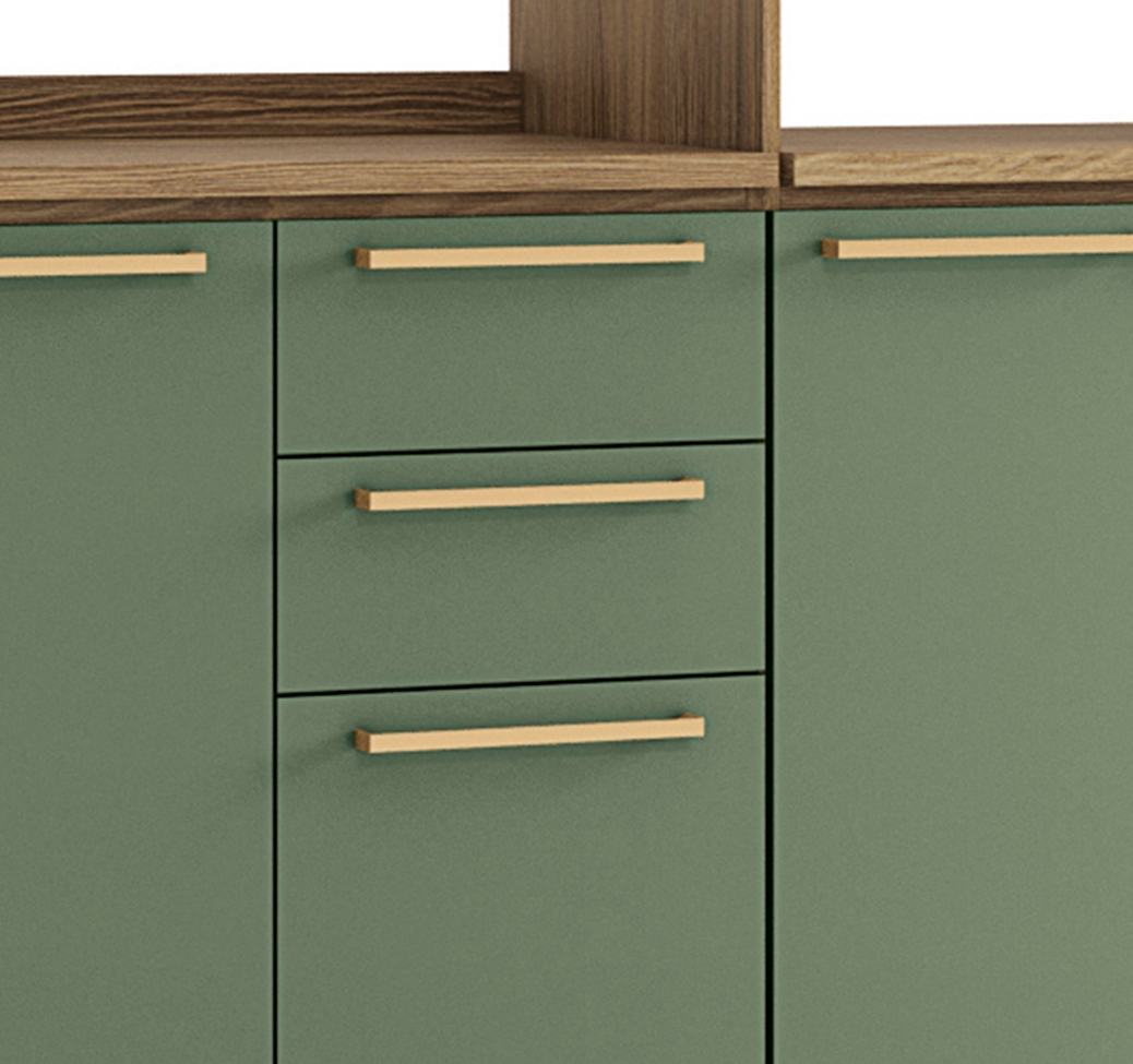 Cozinha Compacta Botanic 9 Portas 3 Gavetas Verde e Nogueira 190 cm