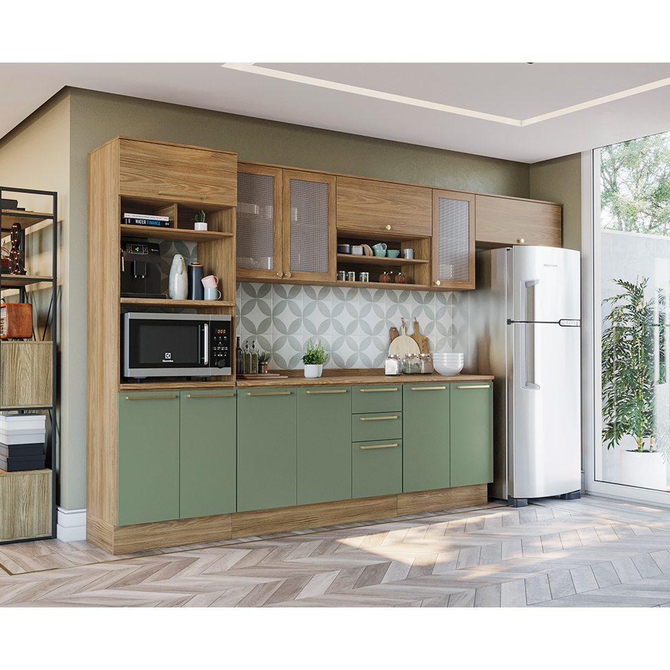 Cozinha Compacta Botanic com Tela 12 PT 3 GV Nogueira e Verde