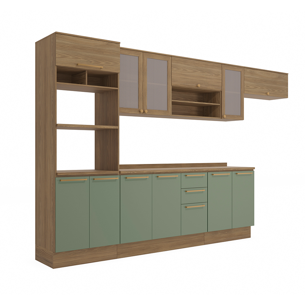 Cozinha Compacta Botanic com Tela 12 PT 3 GV Nogueira e Verde
