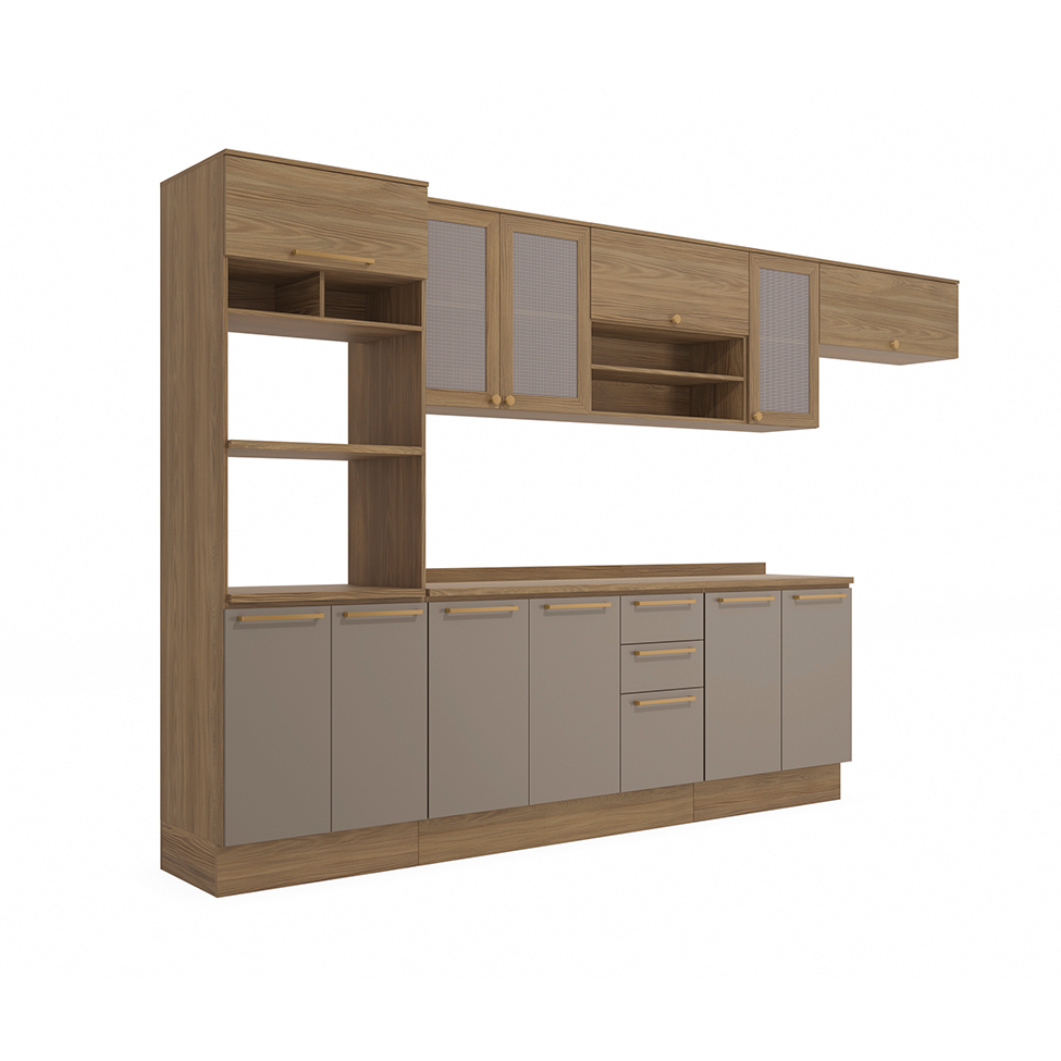 Cozinha Compacta Botanic com Tela 12 Portas 3 Gavetas Nogueira e Fendi