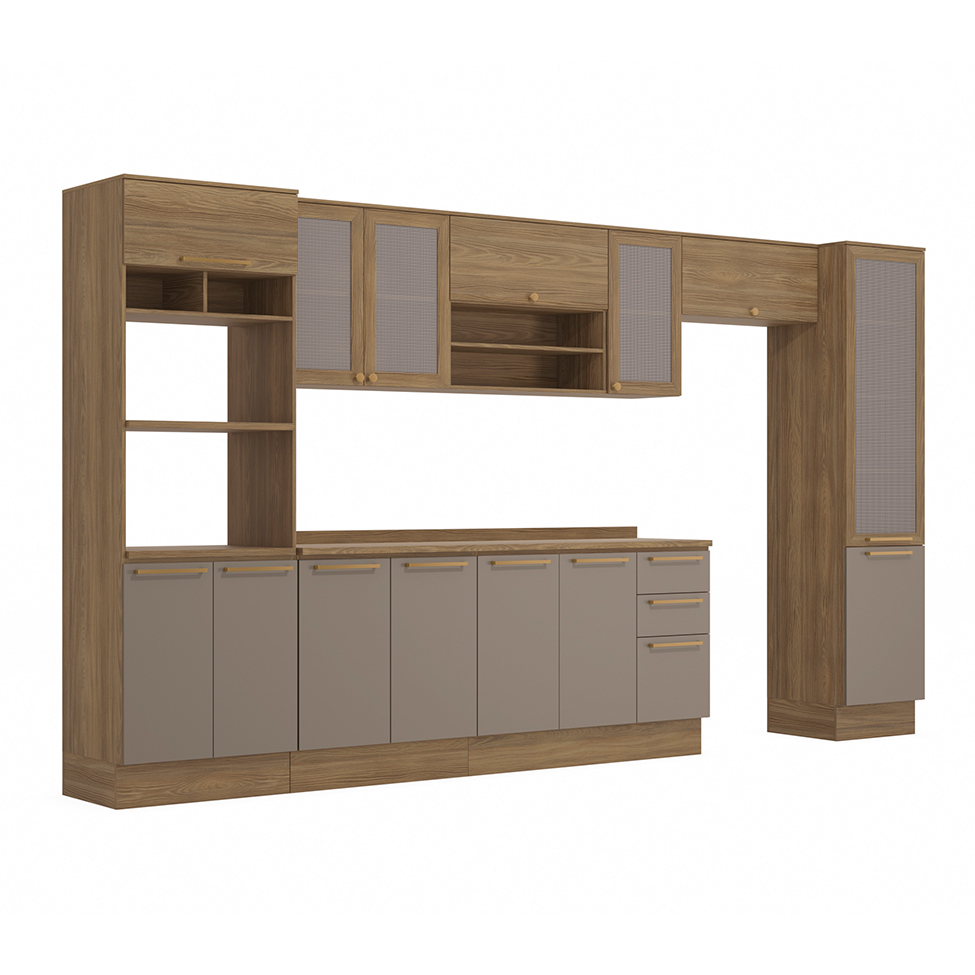 Cozinha Compacta Botanic com Tela 14 Portas 3 Gavetas Nogueira e Fendi