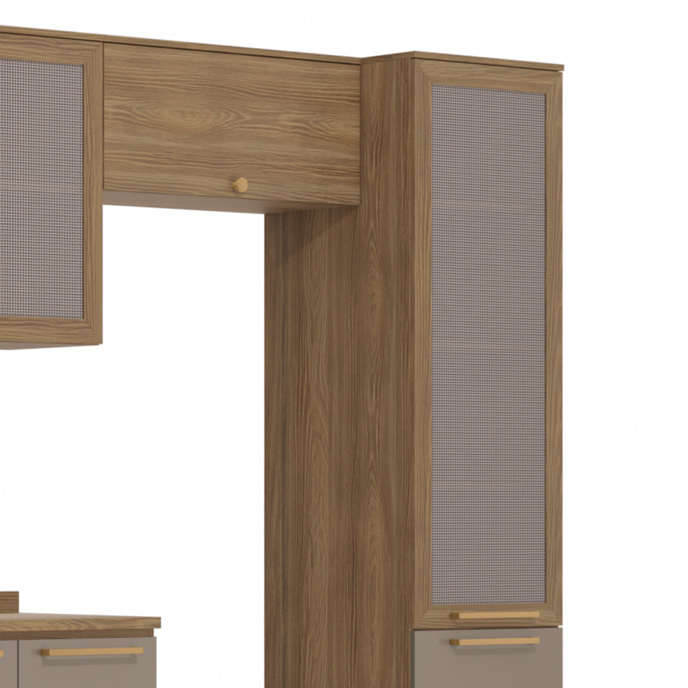 Cozinha Compacta Botanic com Tela 14 Portas 3 Gavetas Nogueira e Fendi