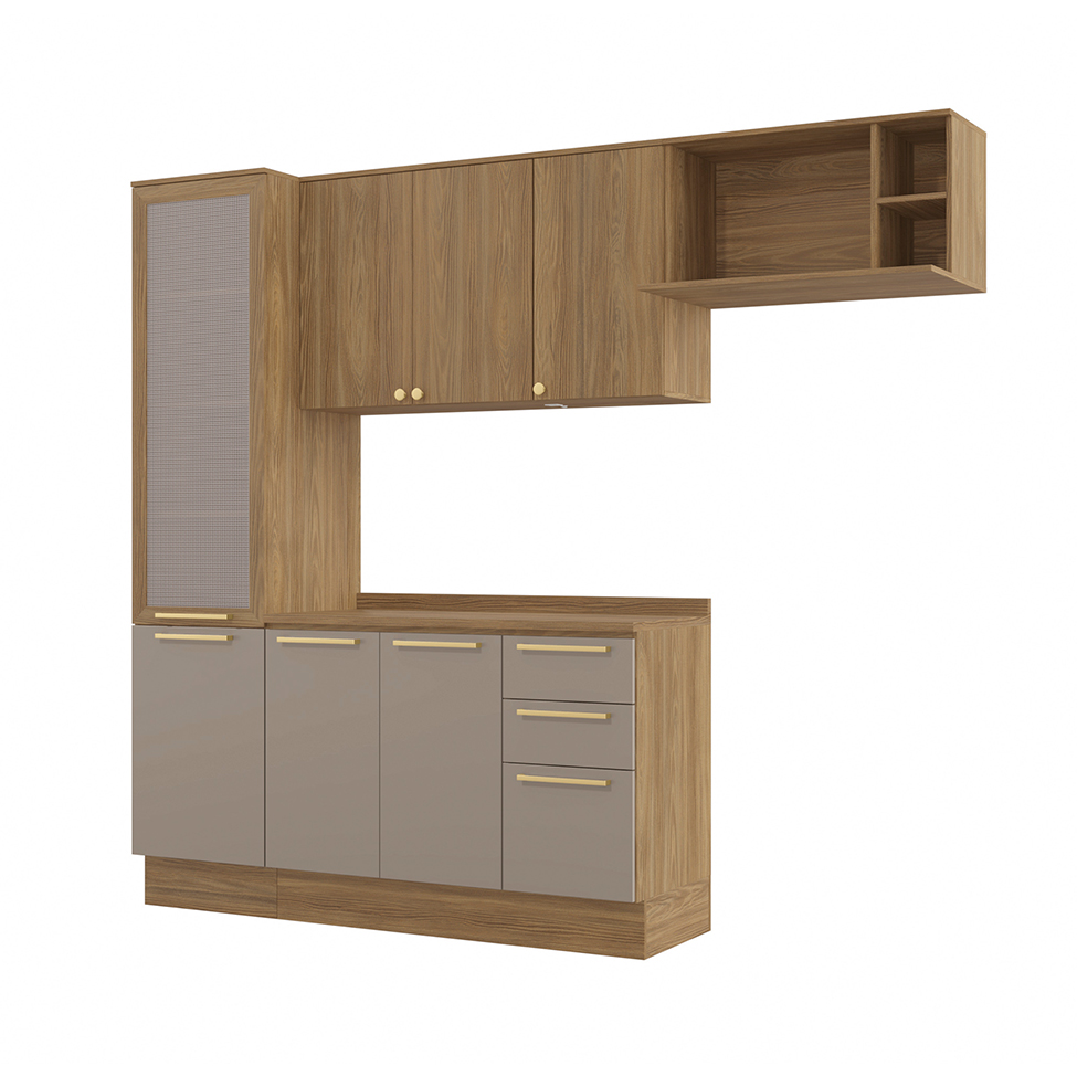 Cozinha Compacta Botanic com Tela 7 Portas 3 Gavetas Nogueira e Fendi