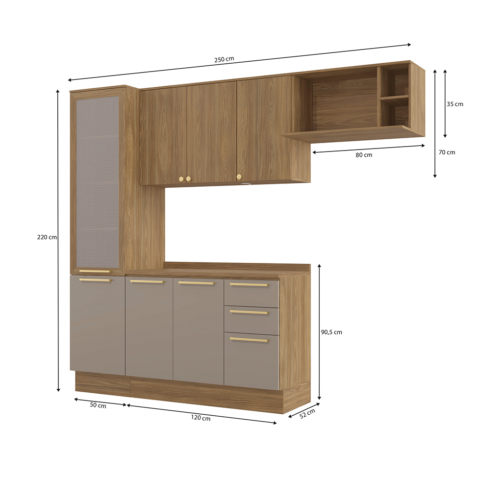 Cozinha Compacta Botanic com Tela 7 Portas 3 Gavetas Nogueira e Fendi