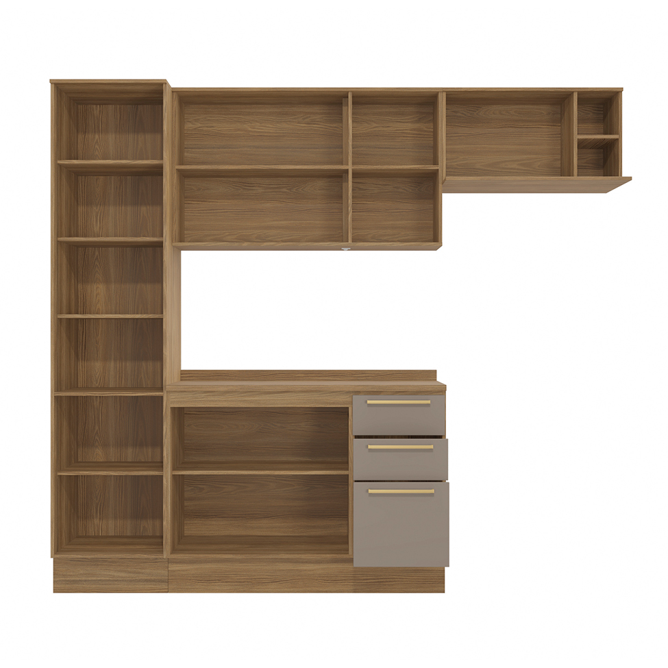 Cozinha Compacta Botanic com Tela 7 Portas 3 Gavetas Nogueira e Fendi
