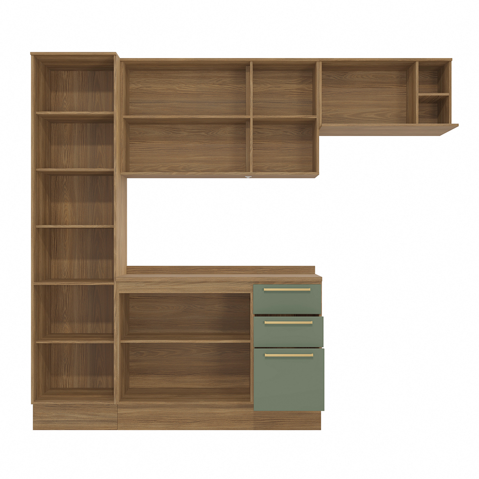 Cozinha Compacta Botanic com Tela 7 Portas 3 Gavetas Nogueira e Verde