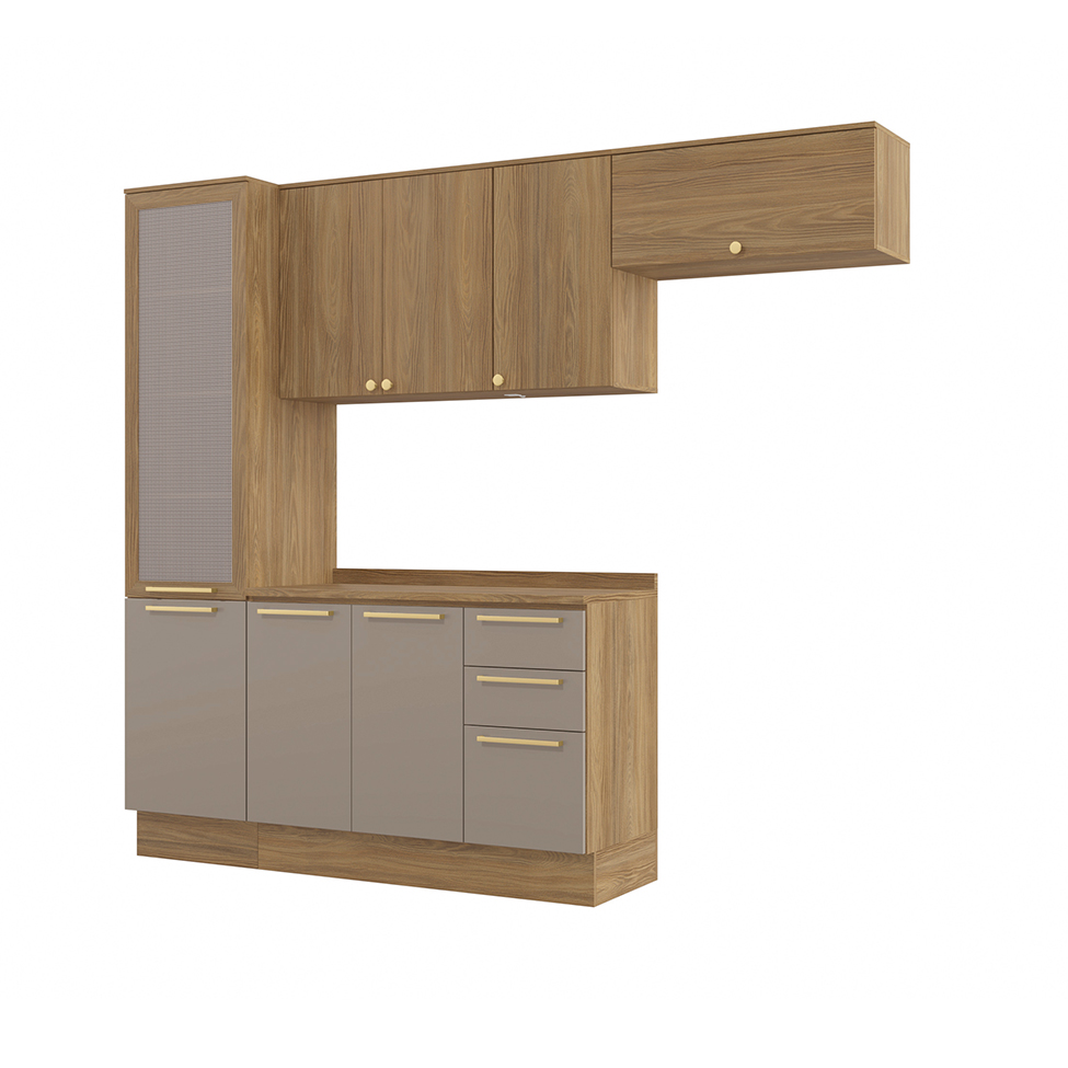 Cozinha Compacta Botanic com Tela 8 Portas 3 Gavetas Nogueira e Fendi