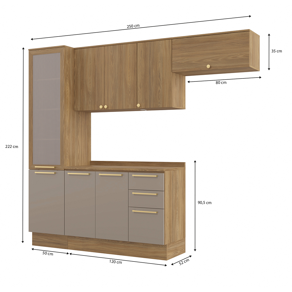 Cozinha Compacta Botanic com Tela 8 Portas 3 Gavetas Nogueira e Fendi