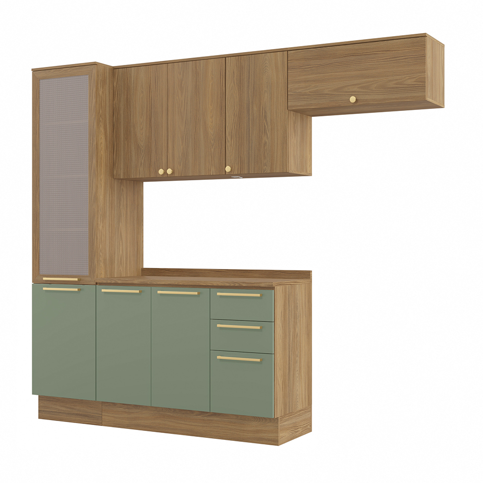 Cozinha Compacta Botanic com Tela 8 Portas 3 Gavetas Nogueira e Verde