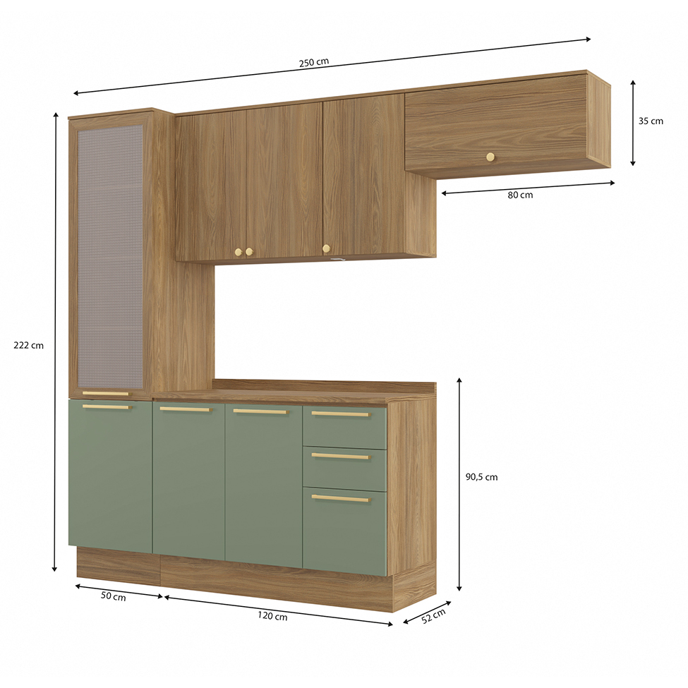 Cozinha Compacta Botanic com Tela 8 Portas 3 Gavetas Nogueira e Verde