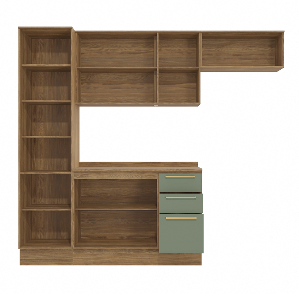Cozinha Compacta Botanic com Tela 8 Portas 3 Gavetas Nogueira e Verde