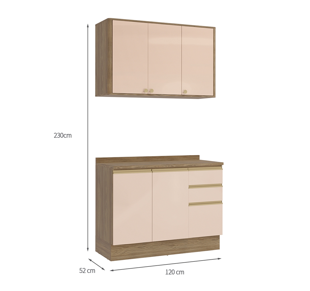 Cozinha Compacta Curve 5 Portas 3 Gavetas Nogueira e Macadâmia