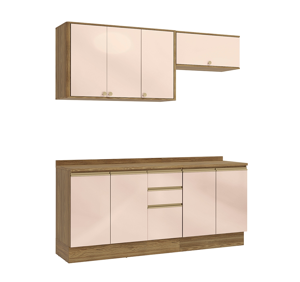 Cozinha Compacta Curve 8 Portas 3 Gavetas Nogueira e Macadâmia