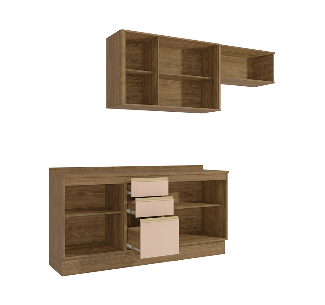 Cozinha Compacta Curve 8 Portas 3 Gavetas Nogueira e Macadâmia