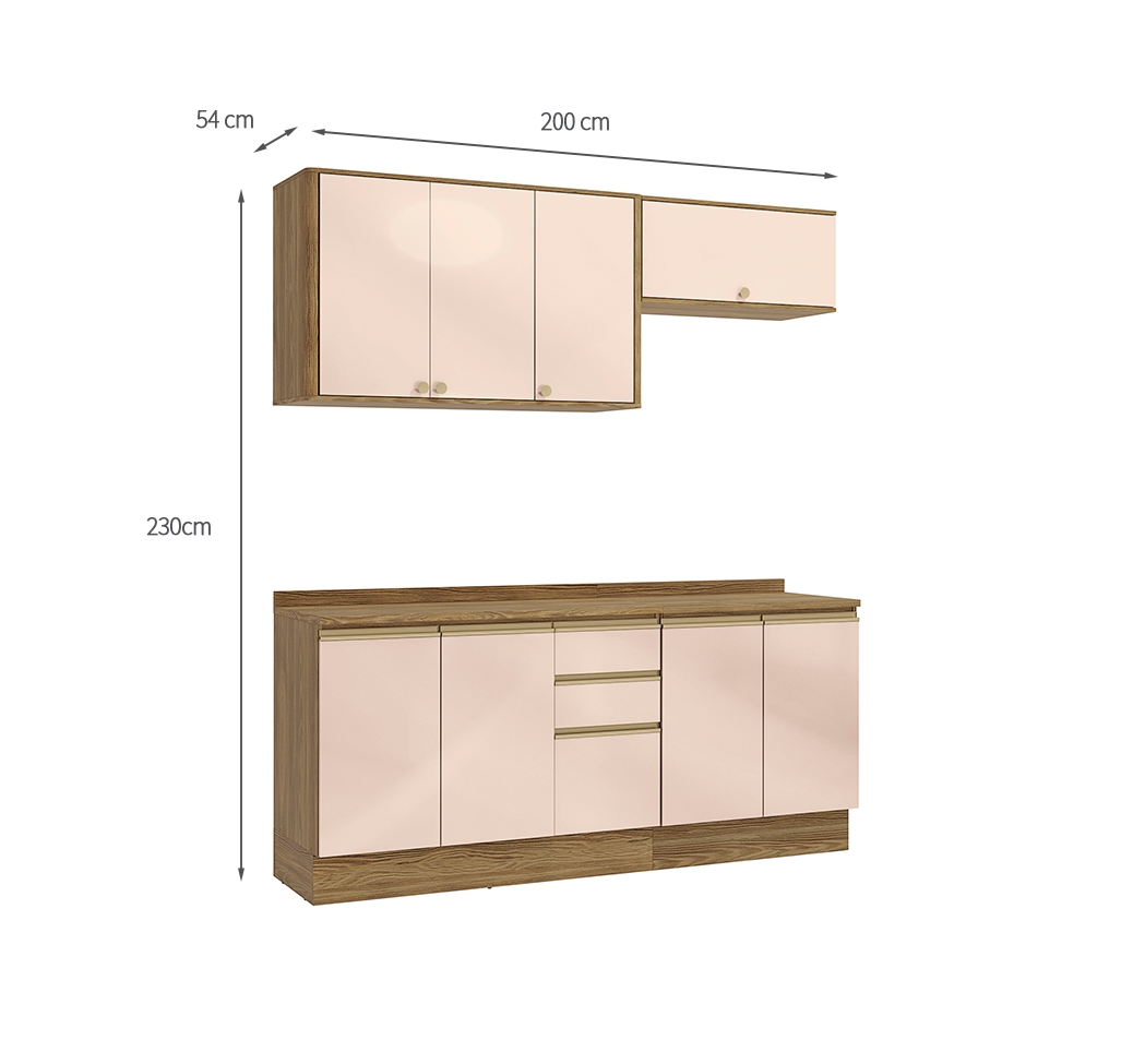 Cozinha Compacta Curve 8 Portas 3 Gavetas Nogueira e Macadâmia